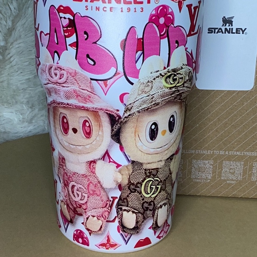 Stanley X Labubu Pink and White 20 oz Tumbler with  Designer pattern - Picture 2 of 5